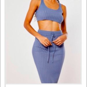 blue co ord extreme rib skirt and cropped tank